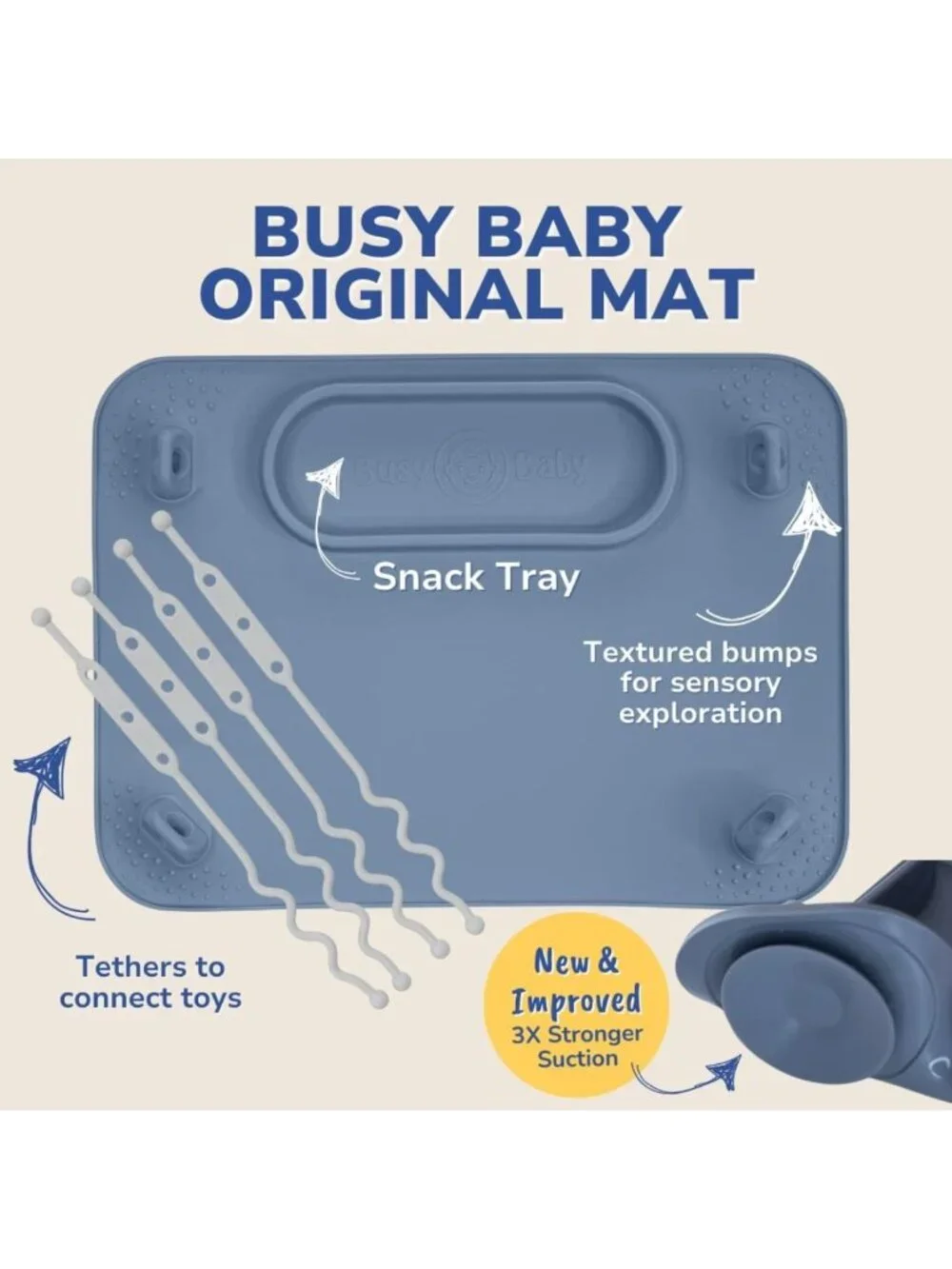 Silicone Baby Feeding Mat with Suction Cups & 4 Straps - Non-Slip, Easy Clean